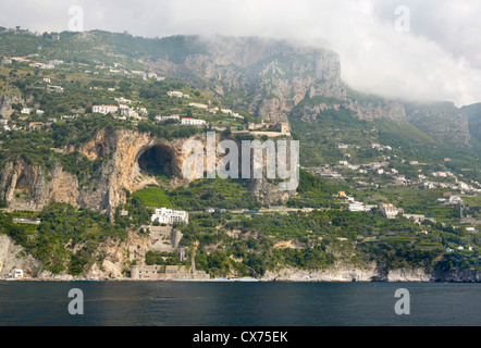 The Amalfi coast near Positano, as seen from ferry boat. Stock Photo