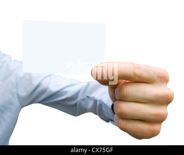 Man hand holding a blank business card Stock Photo