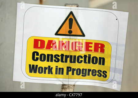 Danger construction work in progress sign Stock Photo