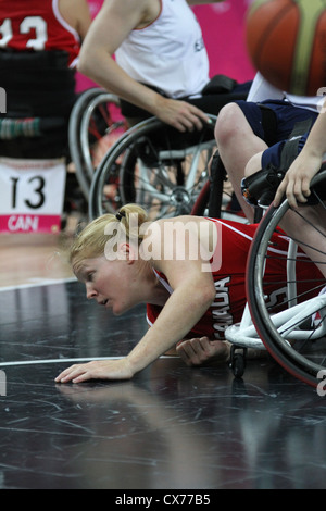 Janet Mclachlan of Canada on the floor in the womens wheelchair basketball Stock Photo