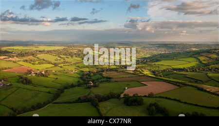 Aerial view of patchwork quilt of fields surrounding the Bristol Avon Valley near Bristol Stock Photo