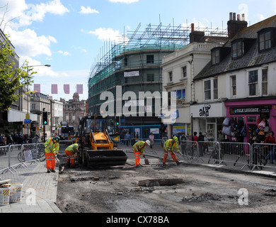 Roadworks in North Road Brighton where resurfacing is taking place UK Stock Photo