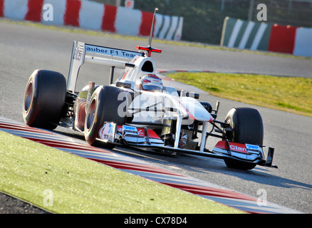 Formula One Sauber driver Kamui Kobayashi at Montmelo circuit Barcelona, Spain 2011 Stock Photo
