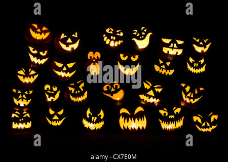 Halloween pumpkins. Jack o lantern faces at night