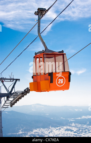 Ski lift cable booth or car Stock Photo