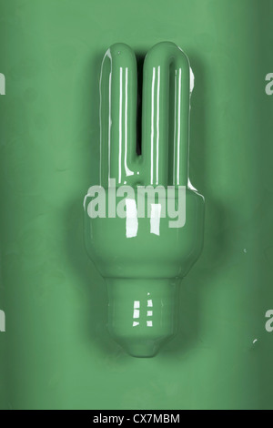 An energy efficient light bulb painted green Stock Photo