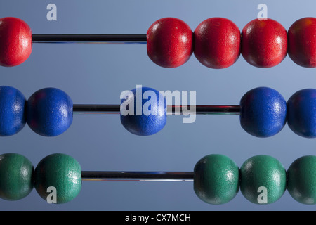 The red, blue and green beads of an abacus, close-up Stock Photo