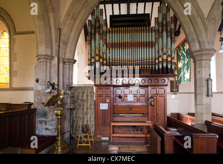 The organ at St. Mary's Church in the village of Stamfordham, Northumberland, England Stock Photo