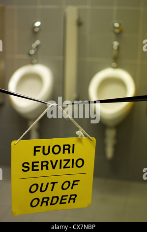 Out of order sign in public bathroom Stock Photo