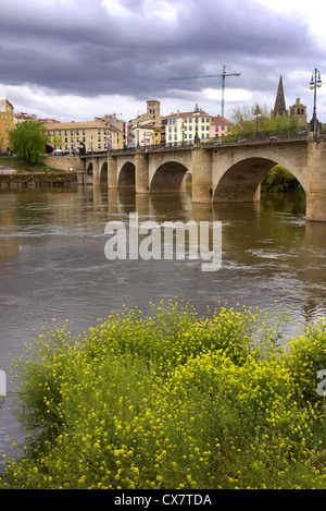 Puente de Piedra bridge crossing the River Ebro in Logrono, Spain. Stock Photo
