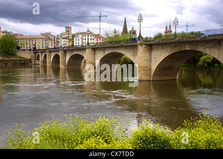 Puente de Piedra bridge crossing the River Ebro in Logrono, Spain. Stock Photo