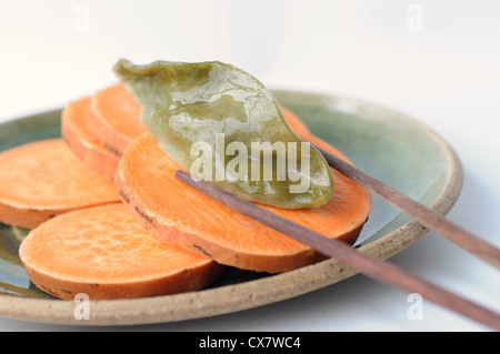 Steamed sweet potato flavoured Gyoza (Jiaozi) A Chinese dumpling Stock Photo