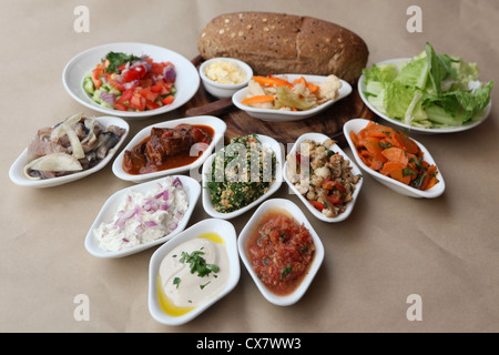 Mezze of Mediterranean Salads Stock Photo