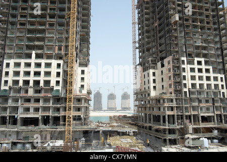 New apartment tower under construction at new Pearl Doha land reclamation property development area in Doha Qatar Stock Photo
