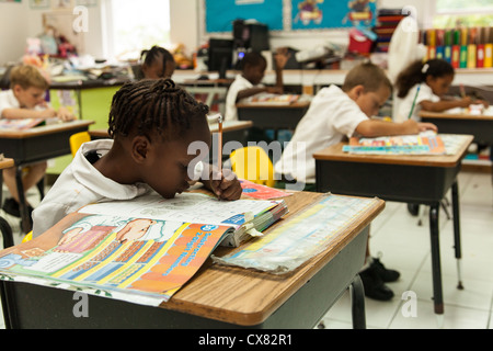 Bahamian school children in New Plymouth on Green Turtle Cay, Bahamas. Stock Photo