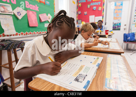 Bahamian school children in New Plymouth on Green Turtle Cay, Bahamas. Stock Photo