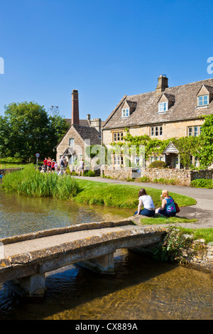 Cotswolds village of Lower Slaughter houses in the village next to the river Eye  the cotswolds Gloucestershire England UK GB Europe Stock Photo