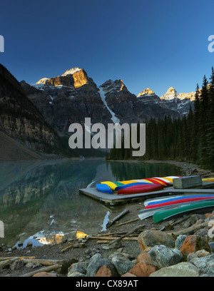 Moraine Lake in Banff National Park, Canada from the canoe dock Stock Photo