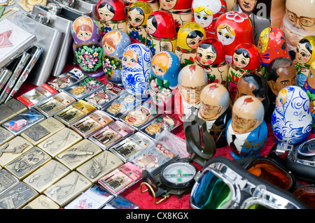 Souvenirs on a street stall near Checkpoint Charlie in Berlin, Germany Stock Photo