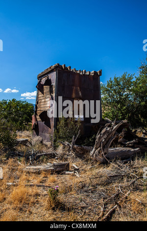 A dilapidated house and water tower at an old homestead in Reno Nevada Stock Photo