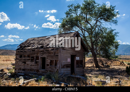 A dilapidated house and water tower at an old homestead in Reno Nevada Stock Photo