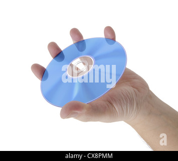 Hand holding a disc of digital media. Concept of information, storage, music and technologies. Stock Photo