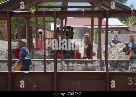 A ROCK QUARRY as seen from the train ride from Pyin U Lwin to Hsipaw - MYANMAR Stock Photo