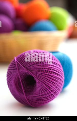 colorful yarn with crochet isolated on white background Stock Photo - Alamy