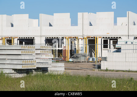 Building family houses with sand-lime bricks at a construction site Stock Photo
