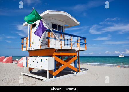 Lifeguard tower on South Beach, Miami Beach, Florida, USA Stock Photo