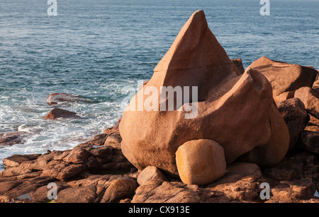 Iconic rocks located on The Pink Granite Coast in Brittany in northwest part of France. Stock Photo