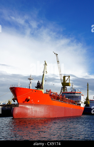 The tanker is moored in the port Stock Photo