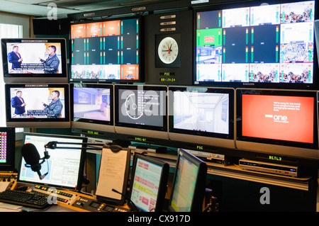 Regional broadcast schedule studio and control room for BBC1 Northern Ireland Stock Photo