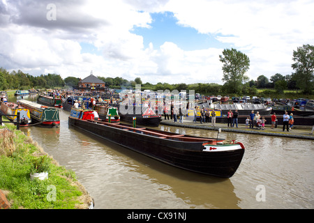 Colourful narrowboats at Alvecote Marina, Coventry Canal, near Tamworth, Staffordshire, England, UK, during the 2012 Alvecote Stock Photo