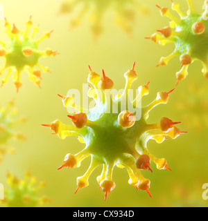 Infectious virus closely. Concept of disease transmission and epidemic. Stock Photo