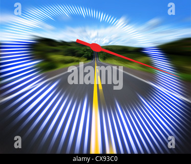 Stylized speedometer on the track at high speed. Concept of speed. Stock Photo