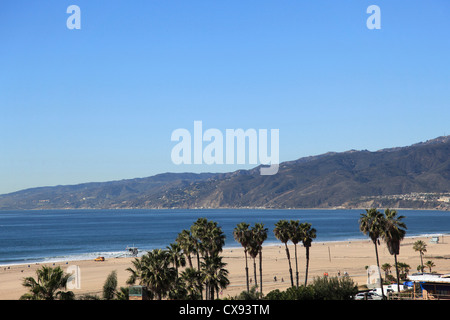 Beach, Santa Monica, Malibu Mountains, Los Angeles, California, USA Stock Photo