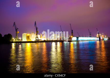 Sea or river port in night time Stock Photo