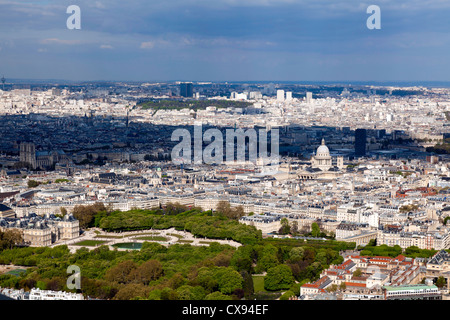 View over Paris from Tour Montparnasse, with the Luxembourg Gardens and Pantheon Stock Photo