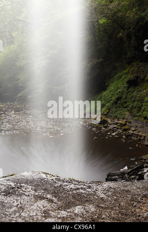 View from behind waterfall, [Henrhyd Falls], 'Brecon Beacons', Wales, UK Stock Photo