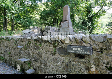 Memorial to Mary Jones in the ruins of her cottage Llanfihangel-y-Pennant Dysynni Valley Gwynedd  Snowdonia Wales cymru UK GB Stock Photo