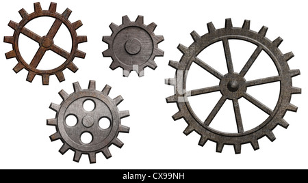 rusty metal gears set isolated on white Stock Photo