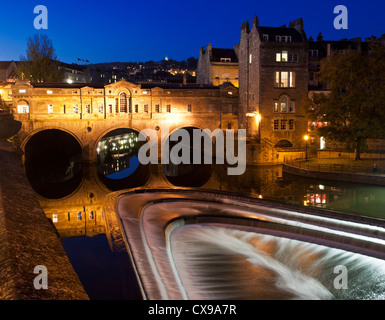 Pulteney bridge and river Avon at dusk in Bath, Somerset, UK. Stock Photo