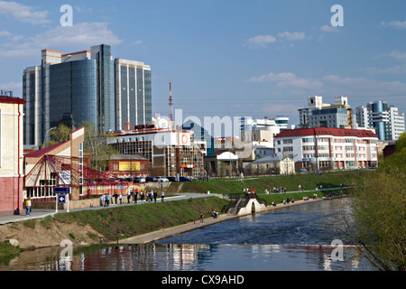 Weir (dam) on river Iset. Yekaterinburg. City Sights. City views. Summer. Russia. Stock Photo