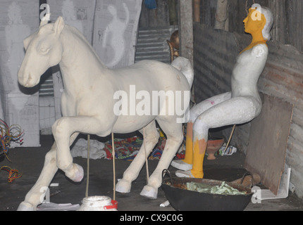 Clay sculptures at Kumatili, Kolkata, West Bengal, India Stock Photo