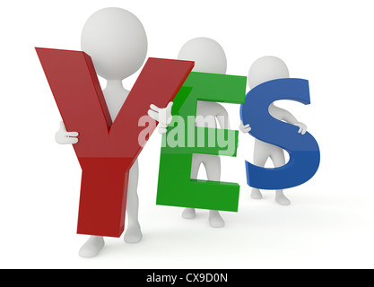 3D guy and a sign which the yes or no word on it Stock Illustration