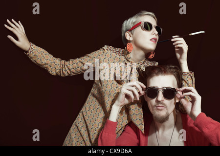 Young stylish couple in sunglasses closeup Stock Photo