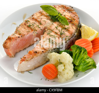 Slice Of Salmon And Vegetables ,Close Up Stock Photo