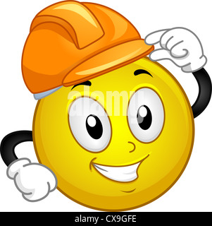 Illustration Of A Smiley Wearing A Hard Hat And Carrying A Tool Kit 