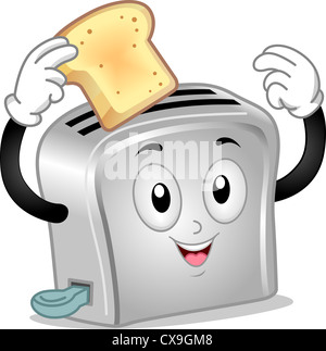 Mascot Illustration of a Toaster Holding a Toasted Bread Stock Photo